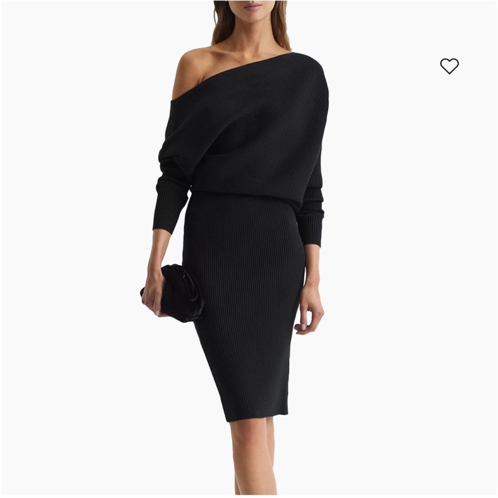 Reiss Black Off-Shoulder Long Sleeve Dress